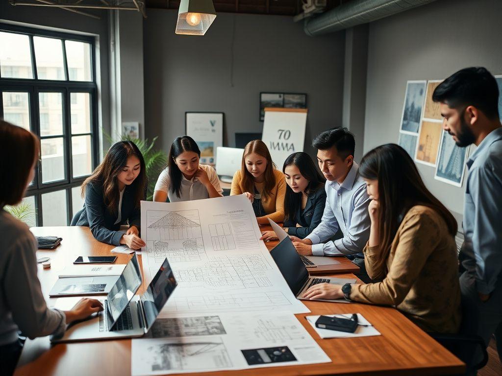 Producers marking up a floor plan at the Blazekit studio in Bukit Bintang